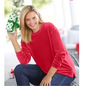 Woman Within Vibrant Red Plus Size 1X Long Sleeve Velour Tunic Sweatshirt